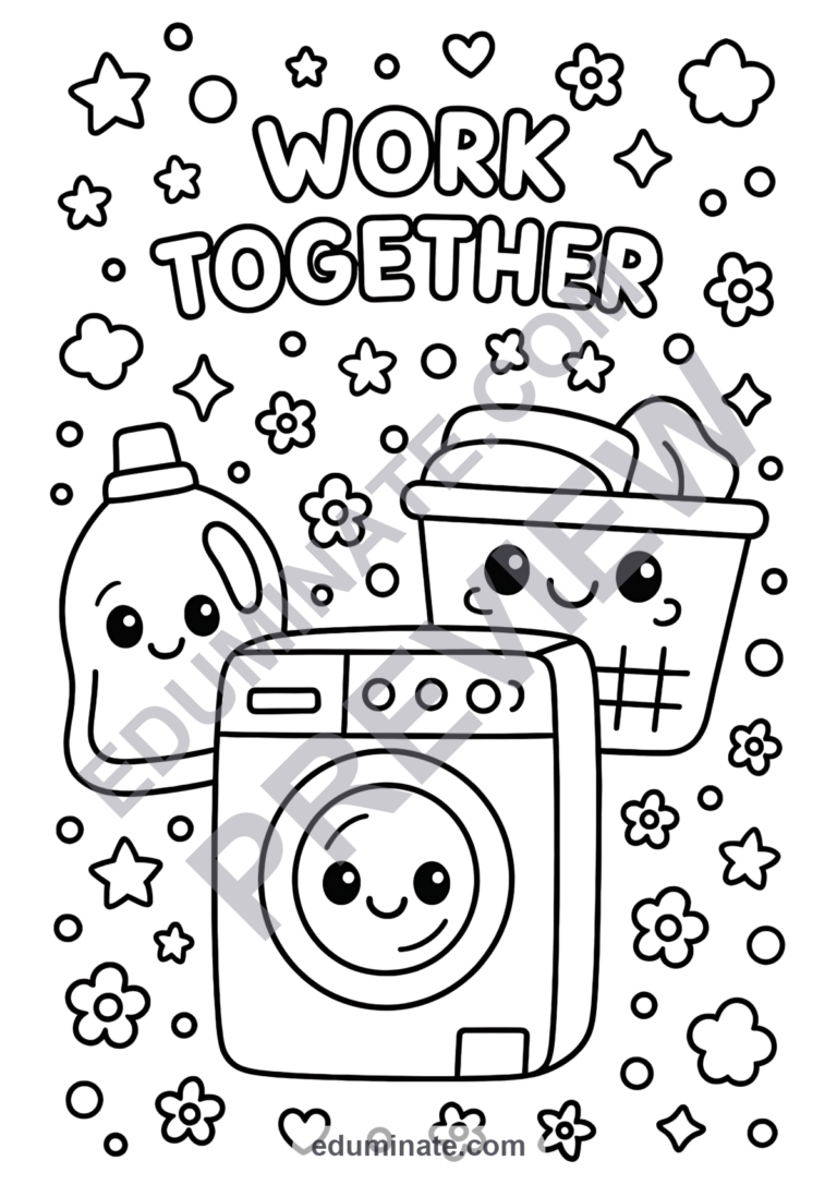 Responsibility Coloring Pages Home Cooperation Activity Sheets Pack for Kids sample page 6