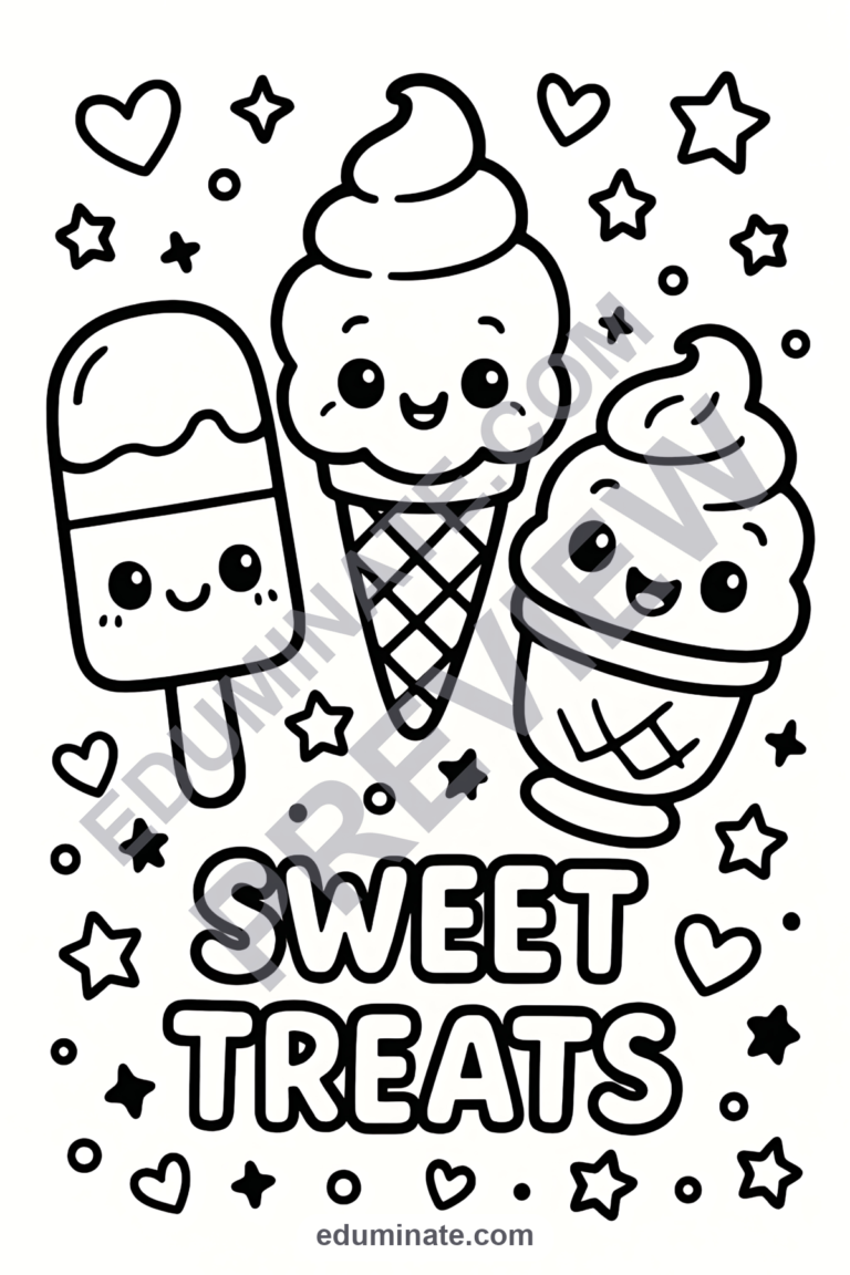 Ice Cream Cone Coloring Pages Sweet Dessert Activity Sheets for Kids Pack sample page 6