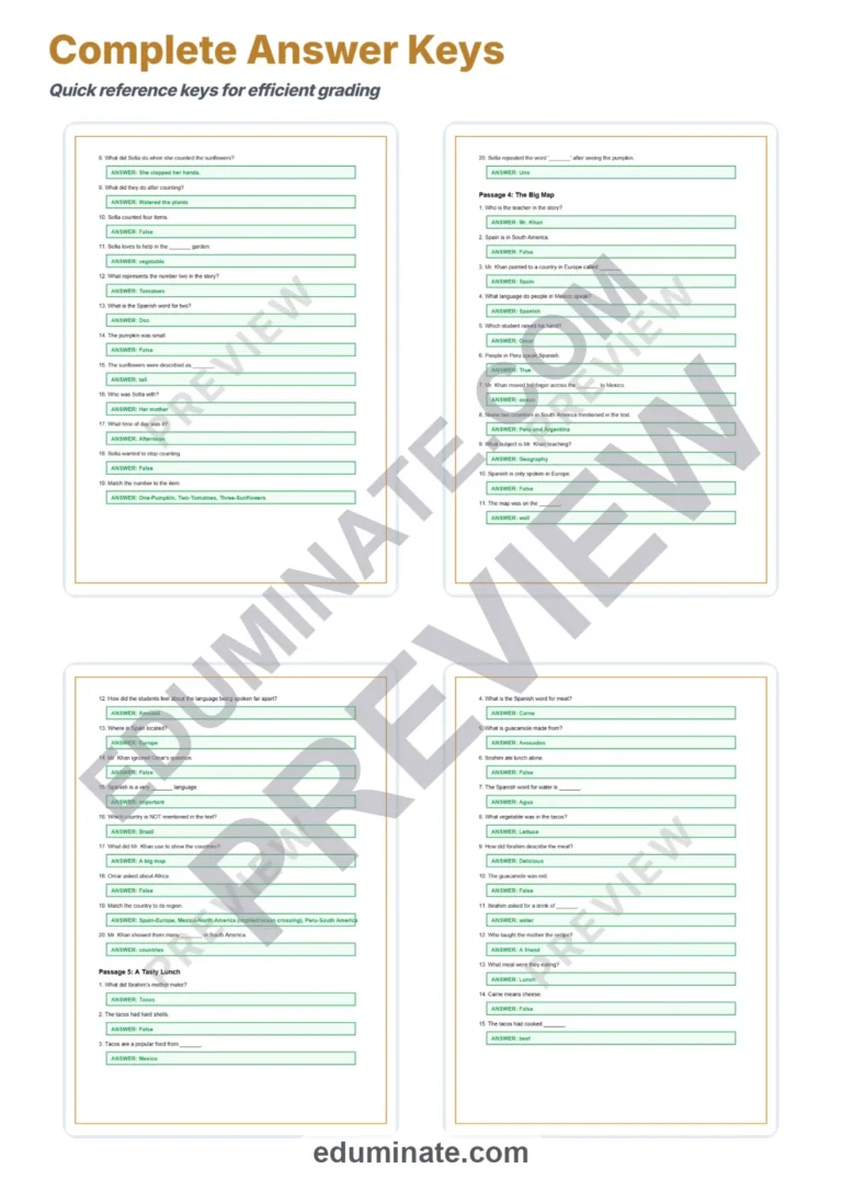Bilingual Reading Comprehension – Spanish Culture Reading Passages Grade 3 sample page 6