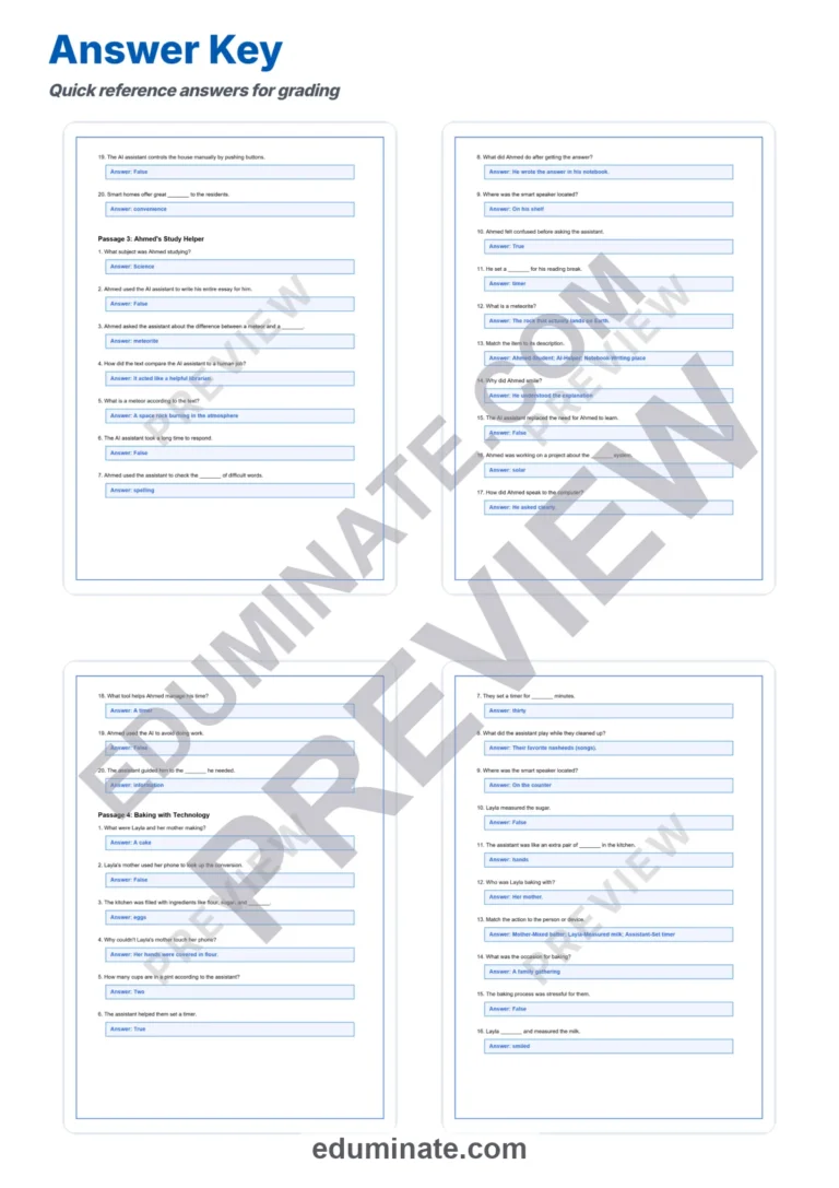 Artificial Intelligence Reading Comprehension Worksheets – Daily Life Passages sample page 6