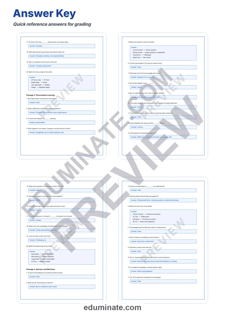 Reading Comprehension on Artificial Intelligence – AI Tutors Reading Passages sample page 6