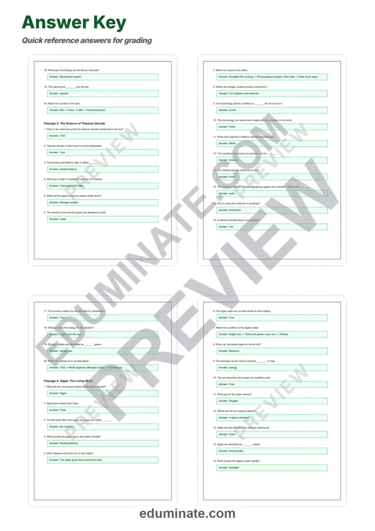 Air Pollution Reading Comprehension – Air Purifying Buildings 10 Passages sample page 6