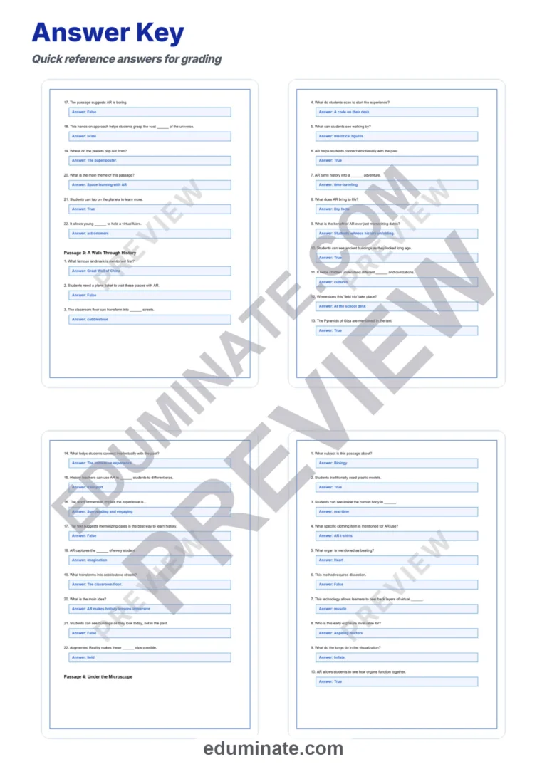 Augmented Reality Reading Comprehension – Future Classrooms 10 Reading Passages sample page 6