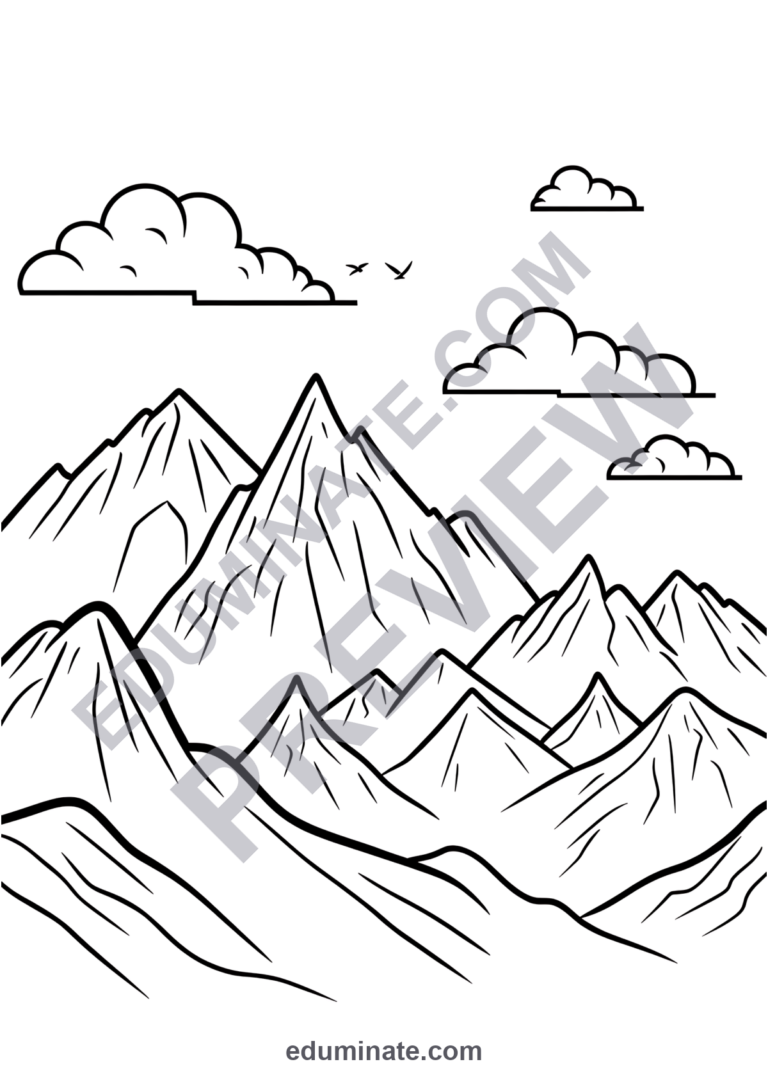 Mountain Scene Coloring Pages Nature Wilderness Activity Pack for Kids Fun sample page 6