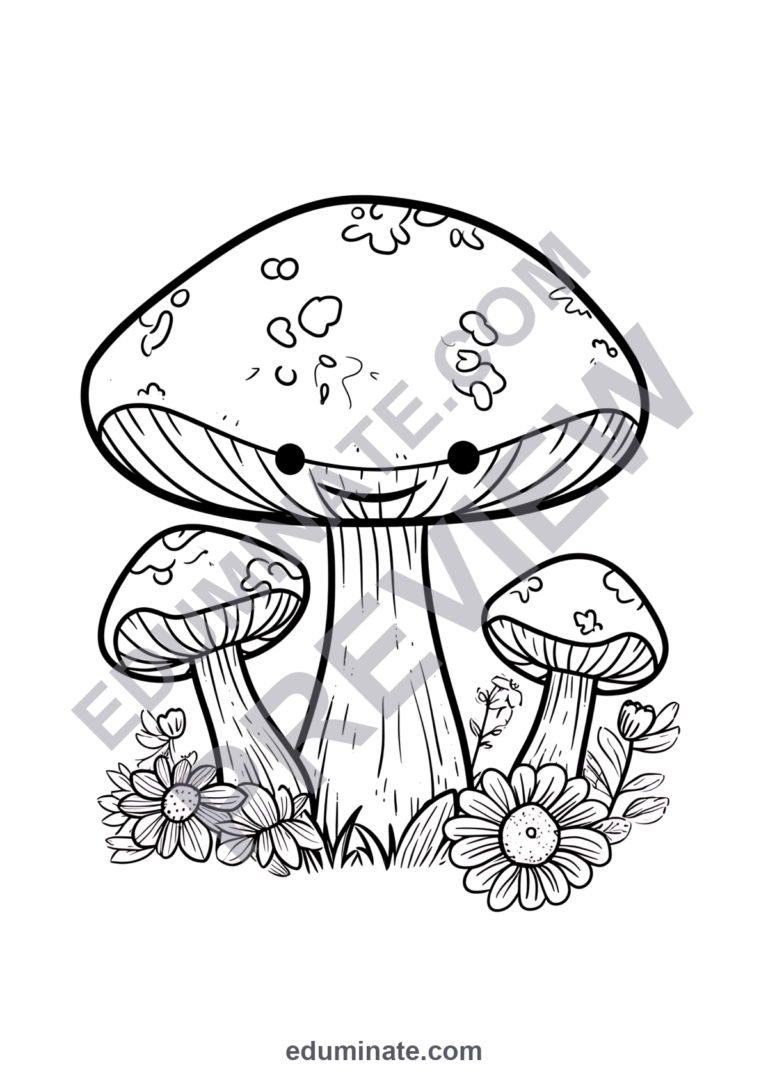 Cute Mushroom Coloring Pages Flowers and Nature Activity Pack for Kids Fun sample page 6
