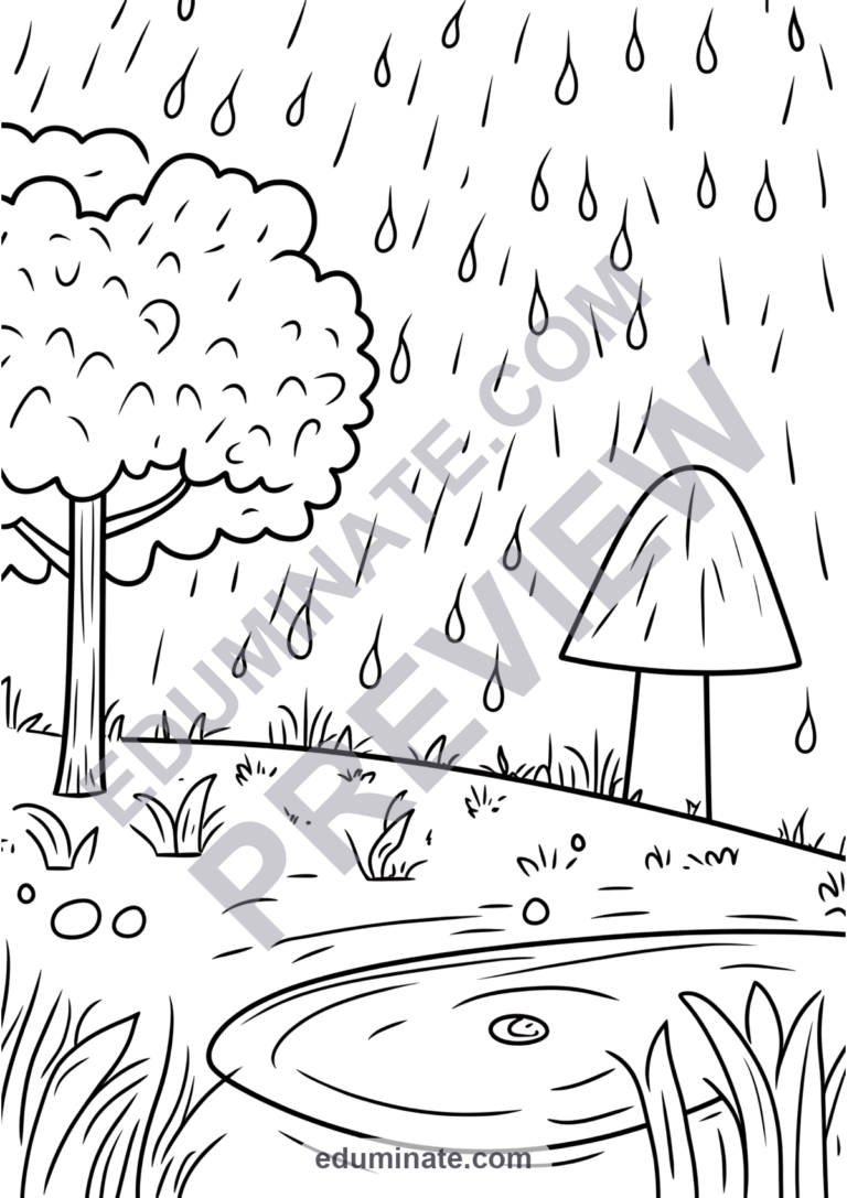 Rain Coloring Pages Spring Showers Weather Art Activity Sheets Pack for Kids sample page 6