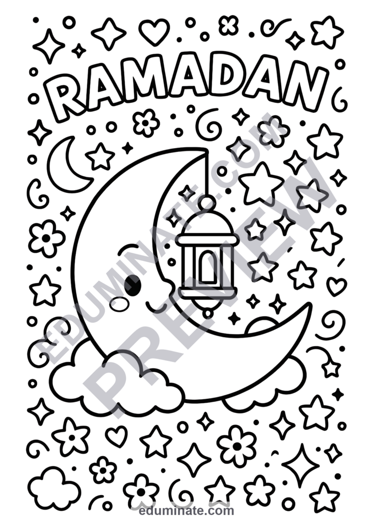 Ramadan Coloring Pages Islamic Holiday Mosques Activity Sheets Pack for Kids sample page 6