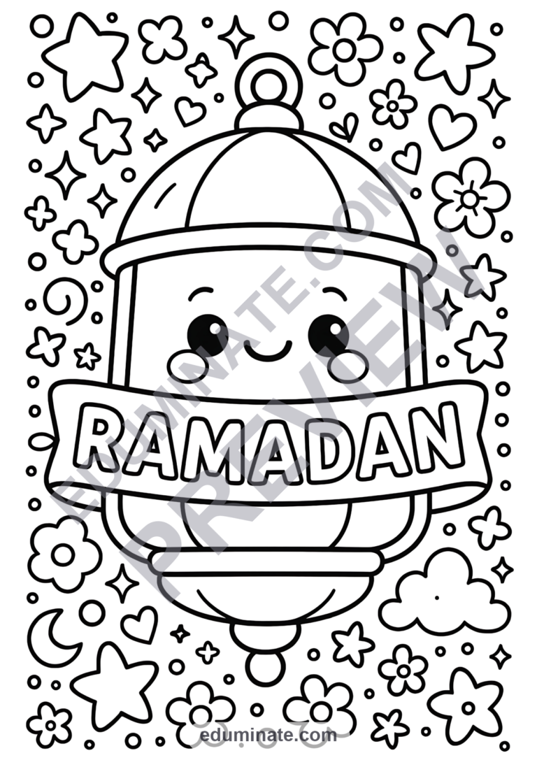 Ramadan Mubarak Coloring Pages Lanterns and Crescent Activity Pack for Kids sample page 6