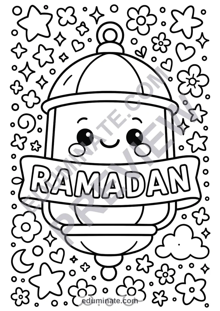 Ramadan Mubarak Coloring Pages Lanterns and Crescent Activity Pack for Kids sample page 6