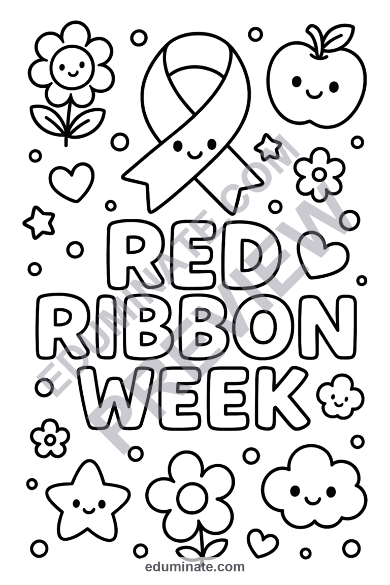 Red Ribbon Week Coloring Pages Healthy Choices Art Activity Pack for Kids sample page 6
