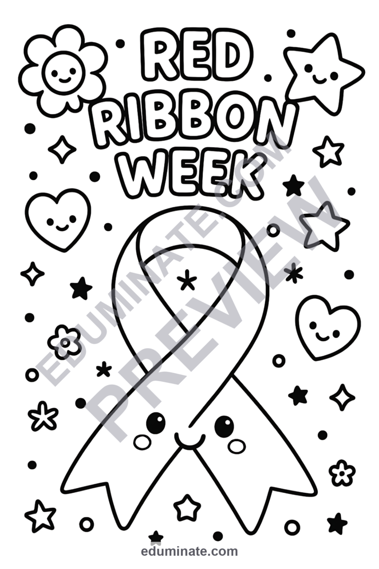 Printable Red Ribbon Week Coloring Pages Wellness Activity Pack for Kids Fun sample page 6