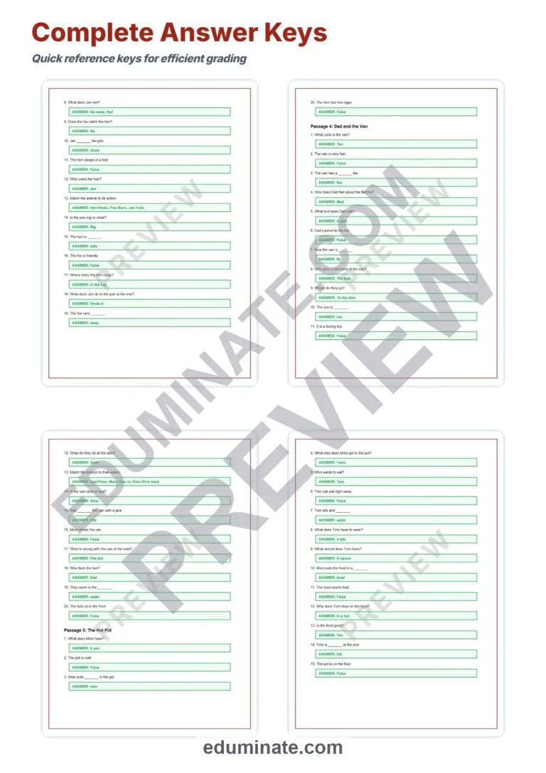 CVC Stories Reading Comprehension Passages for Kindergarten and Grade 1 Set sample page 6