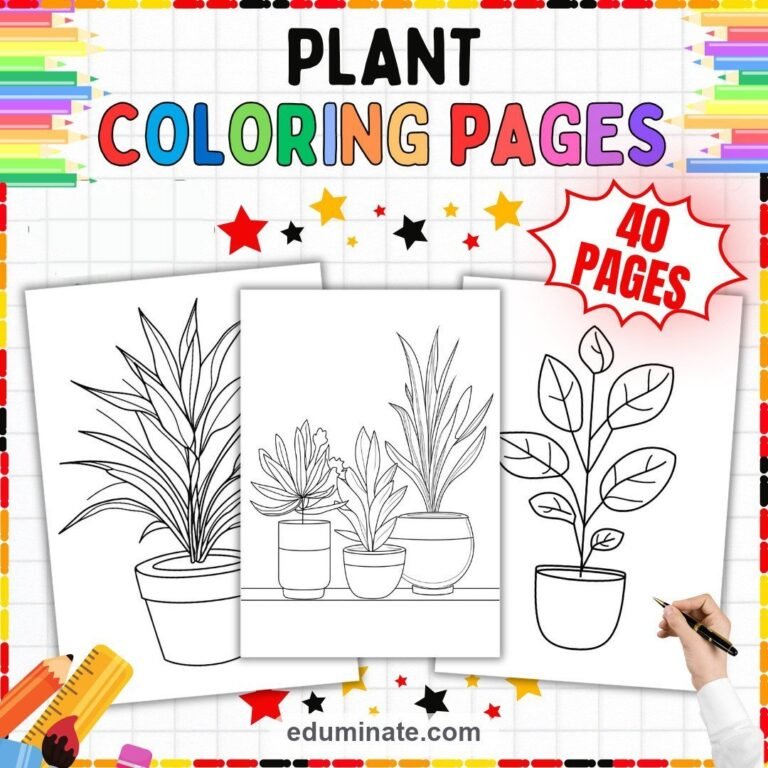 Plant Coloring Pages Printable Bundle | Houseplants, Botany and Plant Life Cycle cover 5
