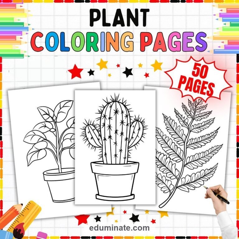 Plant Coloring Pages Printable Bundle | Houseplants, Botany and Plant Life Cycle cover 4