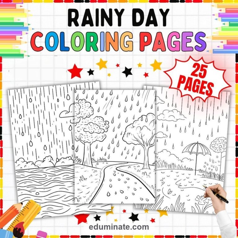 Weather Coloring Pages Bundle | Rain, Storms, Clouds and Four Seasons cover 7
