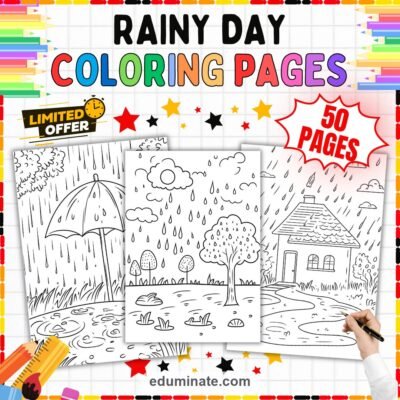 Rainy Day Coloring Pages Weather Storm Art Activity Sheets Pack for Kids Fun — resource cover