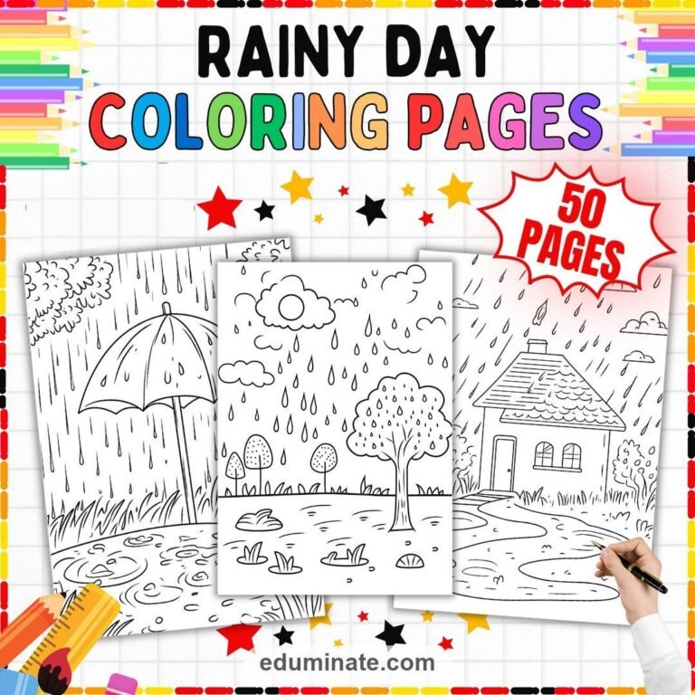 Weather Coloring Pages Bundle | Rain, Storms, Clouds and Four Seasons cover 6