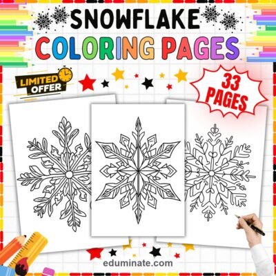 Winter Snowflake Coloring Pages 33 Geometric Ice Crystal Art Worksheets Sheets — resource cover