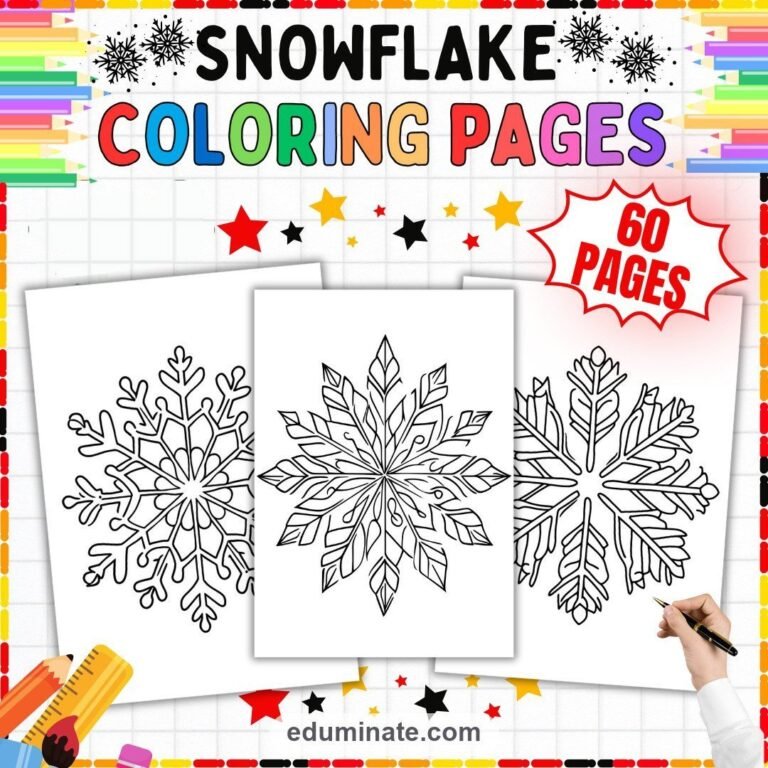 Snowflake Coloring Sheets Bundle | Winter Ice Crystals and Snow Day Sheets cover 4