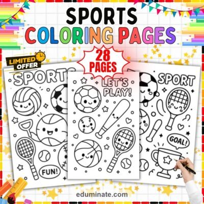Children's Sports Coloring Pages 28 Smiling Athletic Ball Art Activity Sheets — resource cover