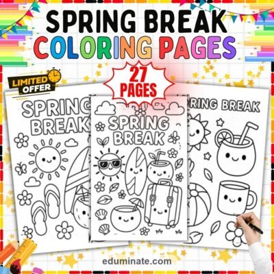 Spring Break Coloring Pages Vacation and Travel Activity Pack for Kids Fun — resource cover