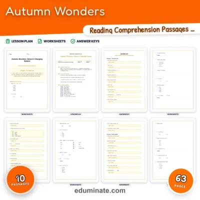 Autumn Reading Comprehension Passages Worksheets Grades 1-8 Autumn Wonders — resource cover