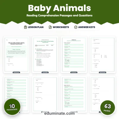 Baby Animals in Spring Reading Comprehension Passages Worksheets Grades 1-5 Unit — resource cover