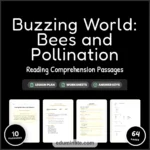 Bees and Pollination Reading Comprehension Passages Worksheets Grades 2-6 Pages cover