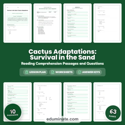 Cactus Adaptations Reading Comprehension Passages Worksheets Grades 2-8 Pages — resource cover