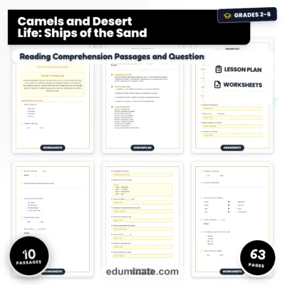 Camels and Desert Life Reading Comprehension Passages Worksheets Grades 2-6 — resource cover