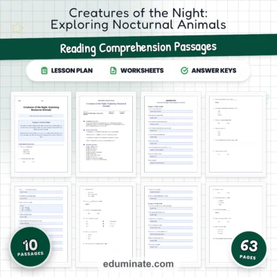Nocturnal Animals Reading Comprehension Passages and Questions Grades 2-6 — resource cover