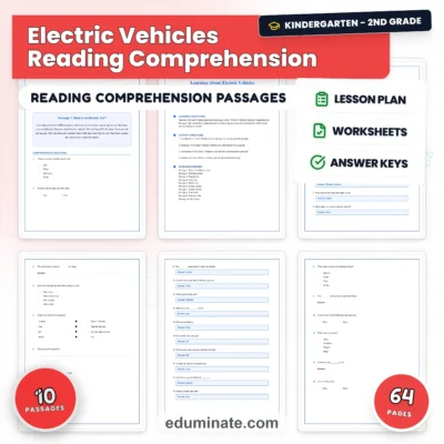 Electric Cars Reading Comprehension Passages with Answer Keys, Grades K-2 — resource cover