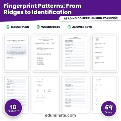 Fingerprint Patterns Reading Comprehension Passages and Questions Grades 3-8 — resource cover