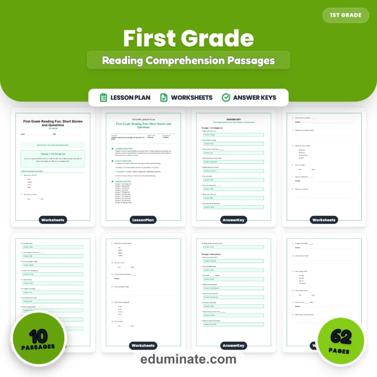 1st Grade Worksheets Bundle | Reading, Phonics, Math and Grammar Packs cover 1