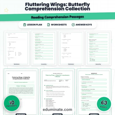 Butterfly Reading Comprehension Passages Worksheets Grades K-5 Printables — resource cover