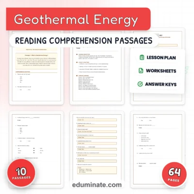 Geothermal Energy Worksheets: Reading Passages with Answer Keys, Grades 3-7 — resource cover