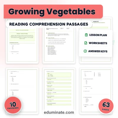 Growing Vegetables Reading Comprehension Passages and Questions Grades 1-5 — resource cover