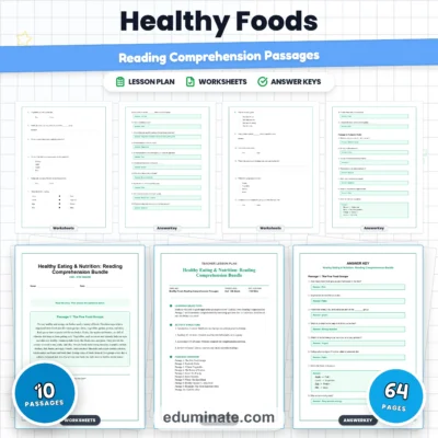 Healthy Foods Reading Comprehension Passages And Questions Worksheets Pack — resource cover