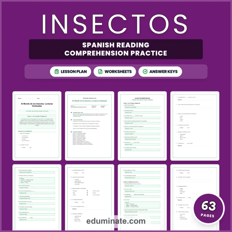 Spanish Worksheets Bundle | Spanish Reading Passages With Questions cover 7