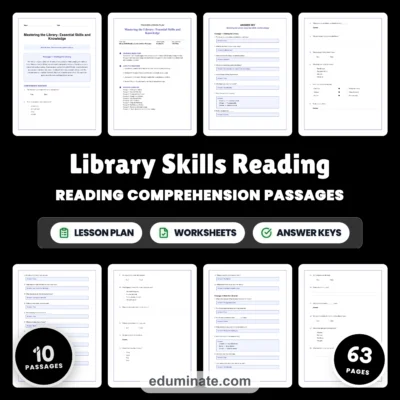 Library Skills Reading Comprehension Passages and Questions for Grades 2-6 — resource cover