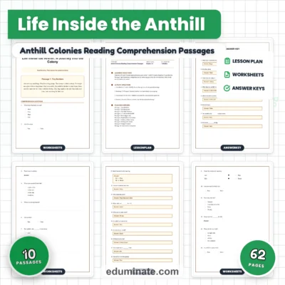 Anthill Colonies Reading Comprehension Passages and Worksheets Grades 1-5 — resource cover