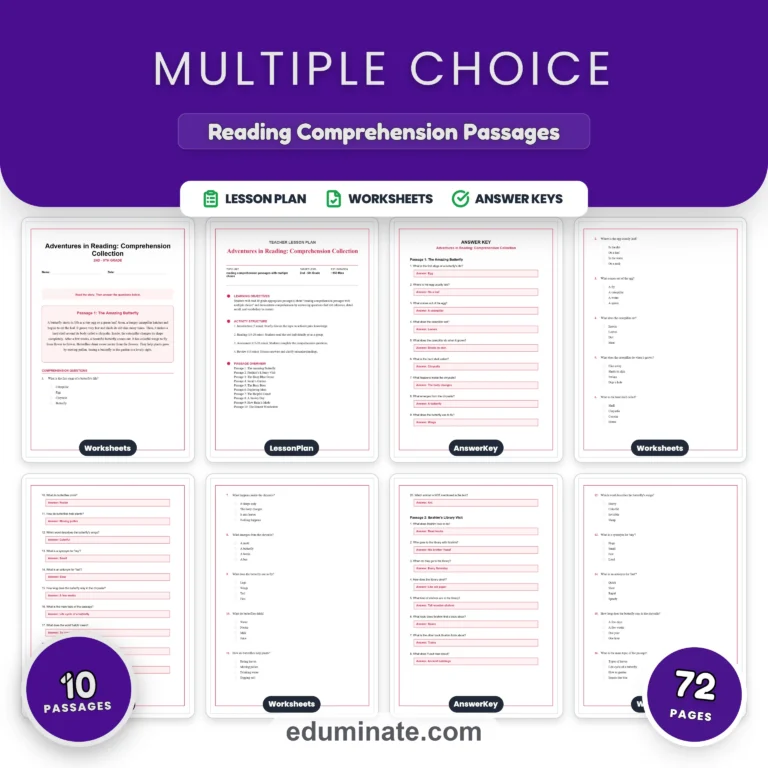 4th Grade Worksheets Bundle | Reading Comprehension and Grammar Packs cover 6