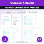 Penguins in Antarctica Reading Comprehension Passages Worksheets 1st 5th Grade cover