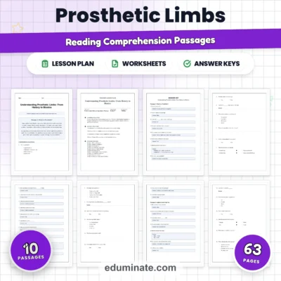 Prosthetic Limbs Reading Comprehension Passages STEM Worksheets 3rd 7th Grade — resource cover