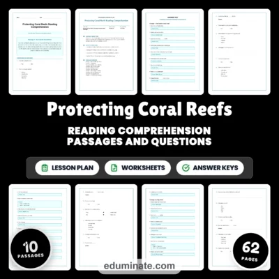 Protecting Coral Reefs Reading Comprehension Passages Science Worksheets 2nd 6th — resource cover