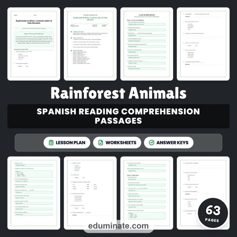 Spanish Worksheets Bundle | Spanish Reading Passages With Questions cover 3