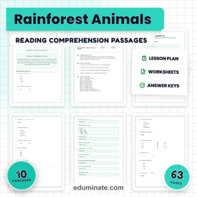 Rainforest Animals Reading Comprehension Passages Jungle Worksheets 1st 5th — resource cover