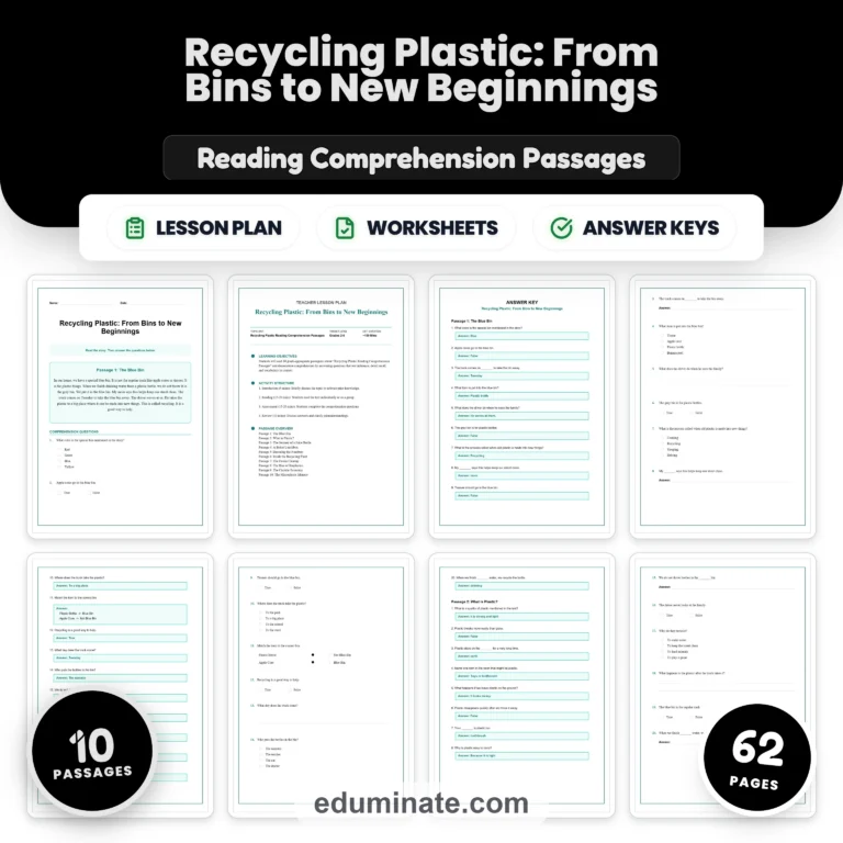 Pollution Worksheets Bundle | Recycling, Clean Water and Environment Passages cover 4