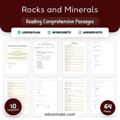 Rocks and Minerals Worksheets: Reading Passages with Answer Keys, Grades 3-7 — resource cover