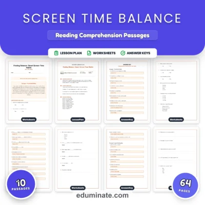 Screen Time Reading Comprehension Passages and Healthy Habits Worksheet Set — resource cover